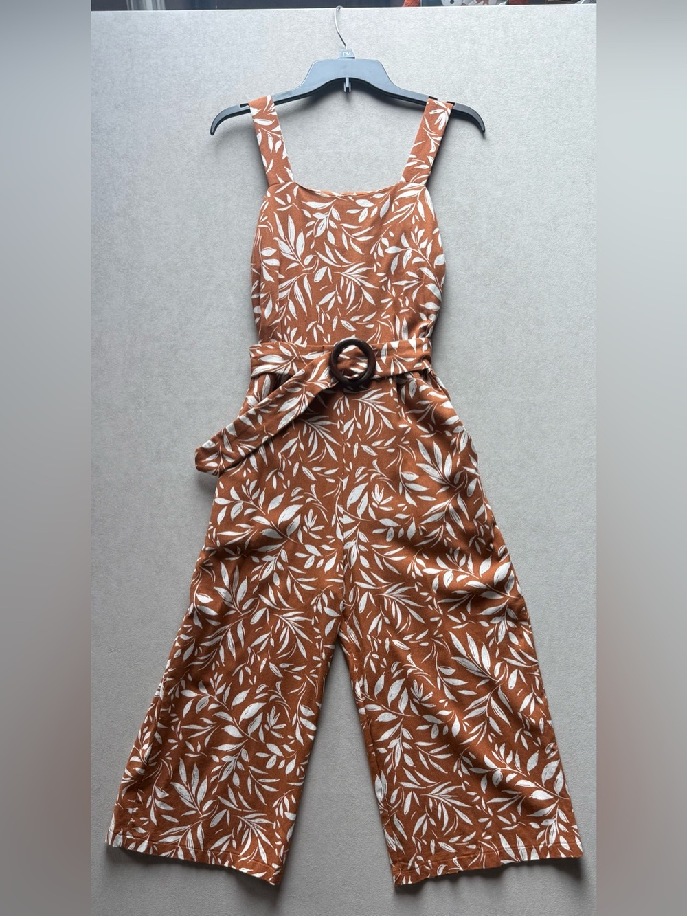 Monteau Los Angeles Wide-Leg Rust Floral Print Jumpsuit with Belt